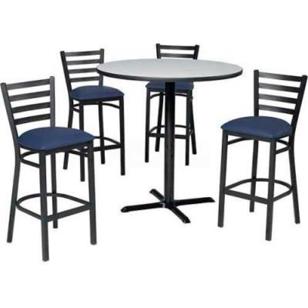 PHOENIX OFFICE FURN. Premier Hospitality 36in Round Table & Barstools W/Ladder Back, Graphite Table/Blue Seats 139BH36RDGH007